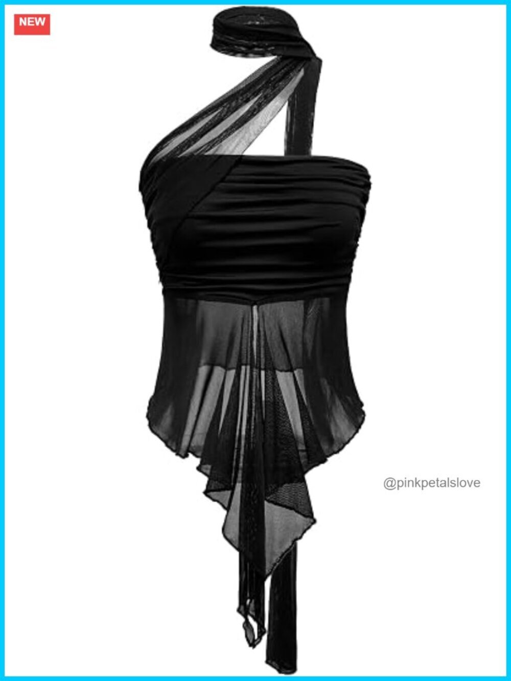 Mesh Scarf Halter Top Asymmetrical Hem Crop Tube Top Y2k Party Rave